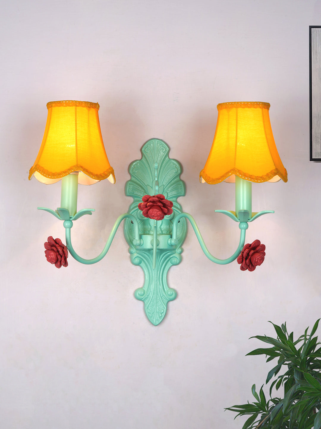 Green Antique Fabric Mild Steel 2-Light Wall Sconce – 30.5 cm