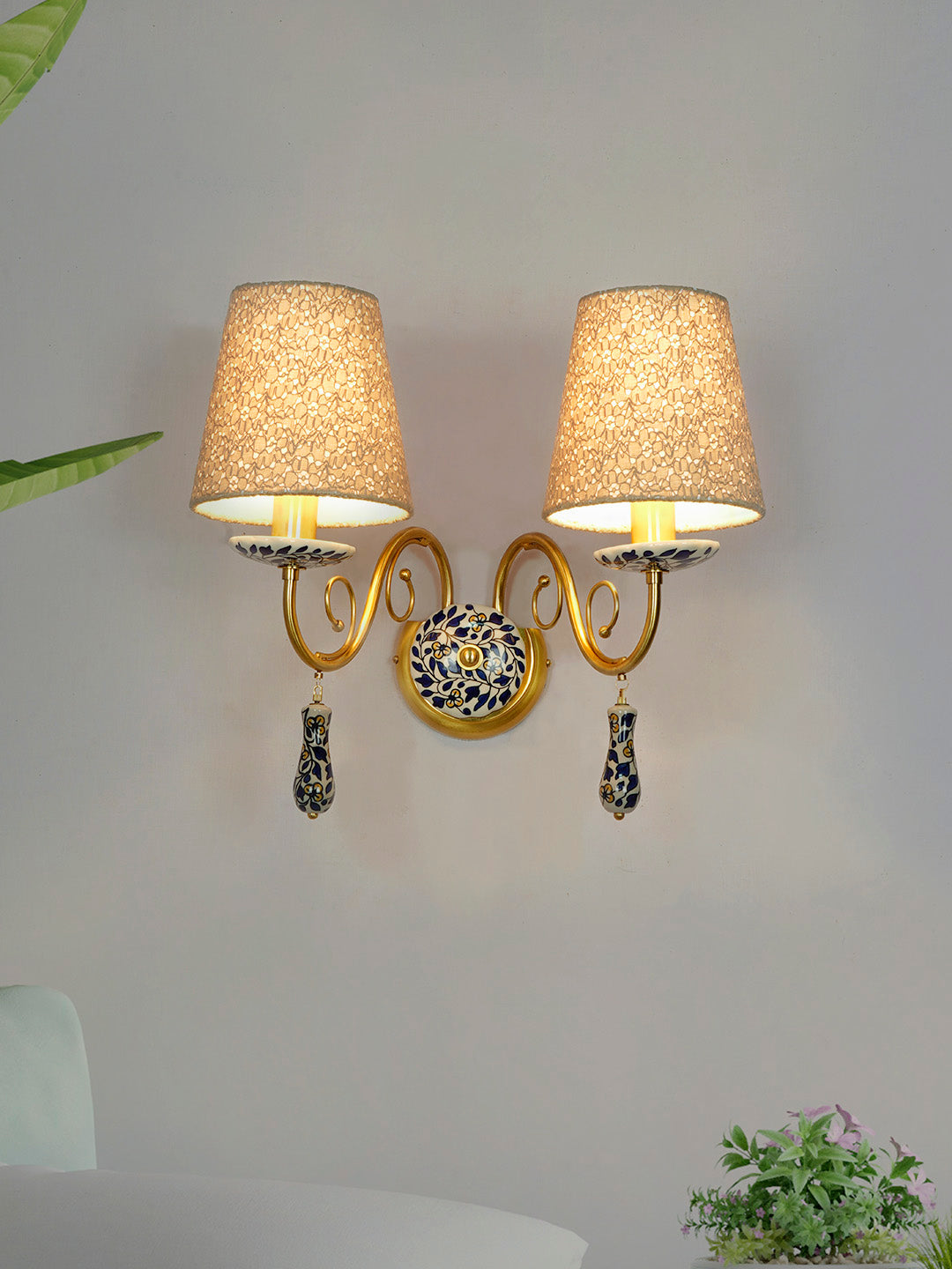 Brass Matt Ceramic Aluminium 2-Light Wall Sconce – 38.1 cm
