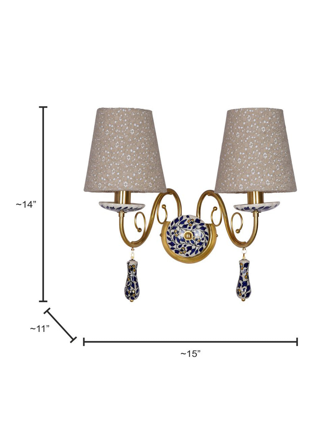 Brass Matt Ceramic Aluminium 2-Light Wall Sconce – 38.1 cm
