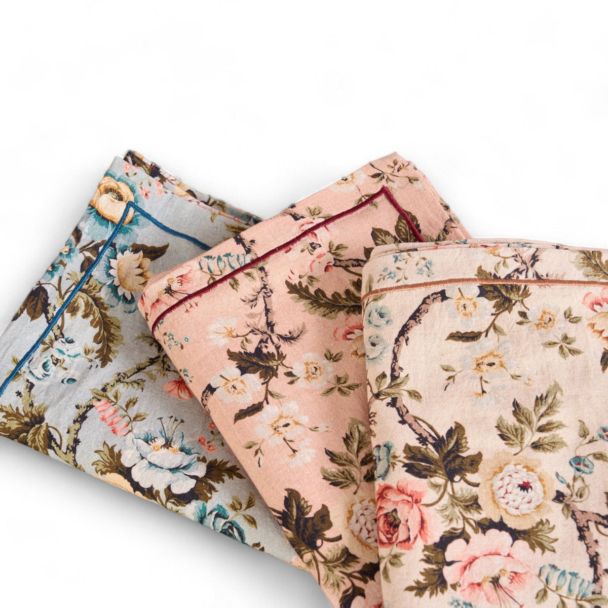 Amour Duck Egg Linen Tablecloth | Vintage Rose Print | 3 Sizes incl. Round