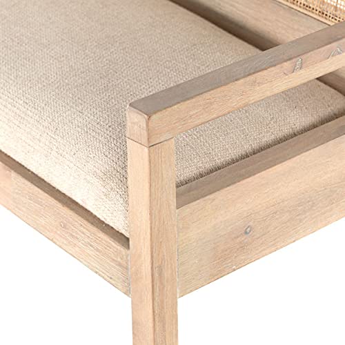 Mango Wood Montoya Padded Bench, Brown  In Stock