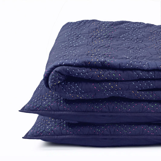 Indigo Kantha Chevron Quilted Bed Set – Twin, Queen, King