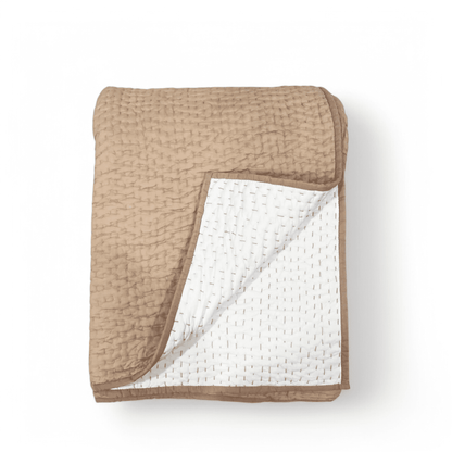 Fawn Beige Kantha Cotton Quilt | Stripe Pattern | Handmade | Single, Queen & King