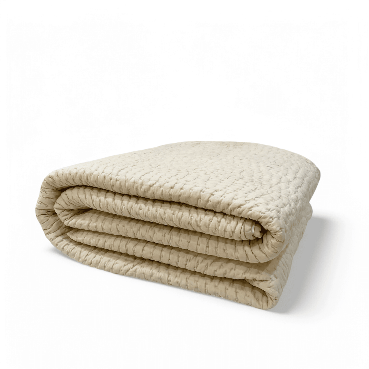 Sandstone Kantha Cotton Quilted Bed Set | Stripe Pattern | Handmade | Twin, Queen & King