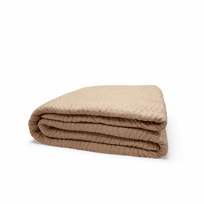 Fawn Beige Kantha Cotton Quilt | Stripe Pattern | Handmade | Single, Queen & King