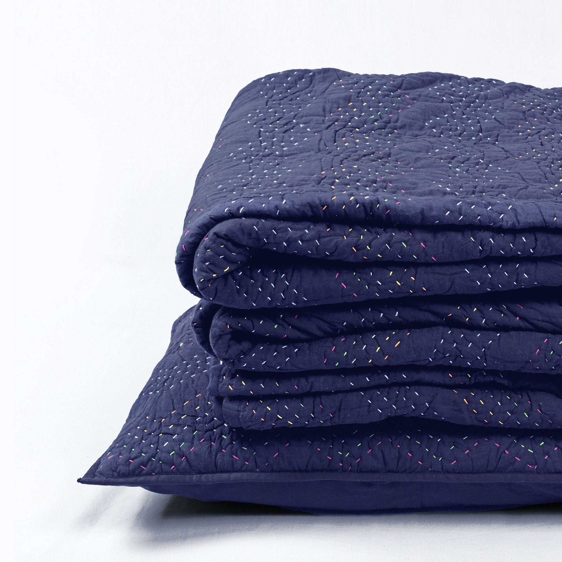 Indigo Kantha Quilted Pillowcase Set with Chevron Pattern Multiple Sizes
