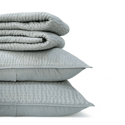 Duck Egg Kantha Quilted Bed Set | Hand Quilted Cotton Voile | Twin, Queen & King Sizes