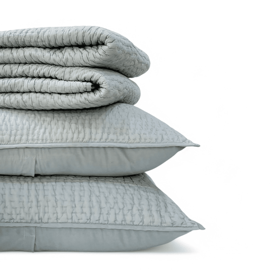 Duck Egg Kantha Quilted Bed Set | Hand Quilted Cotton Voile | Twin, Queen & King Sizes