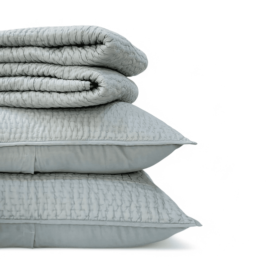 Duck Egg Handcrafted Kantha Cotton Quilt with Pillowcases