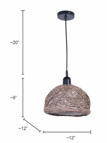 Brown Fabric Metal 1-Light Bowl Pendant Lamp – 30.5 cm