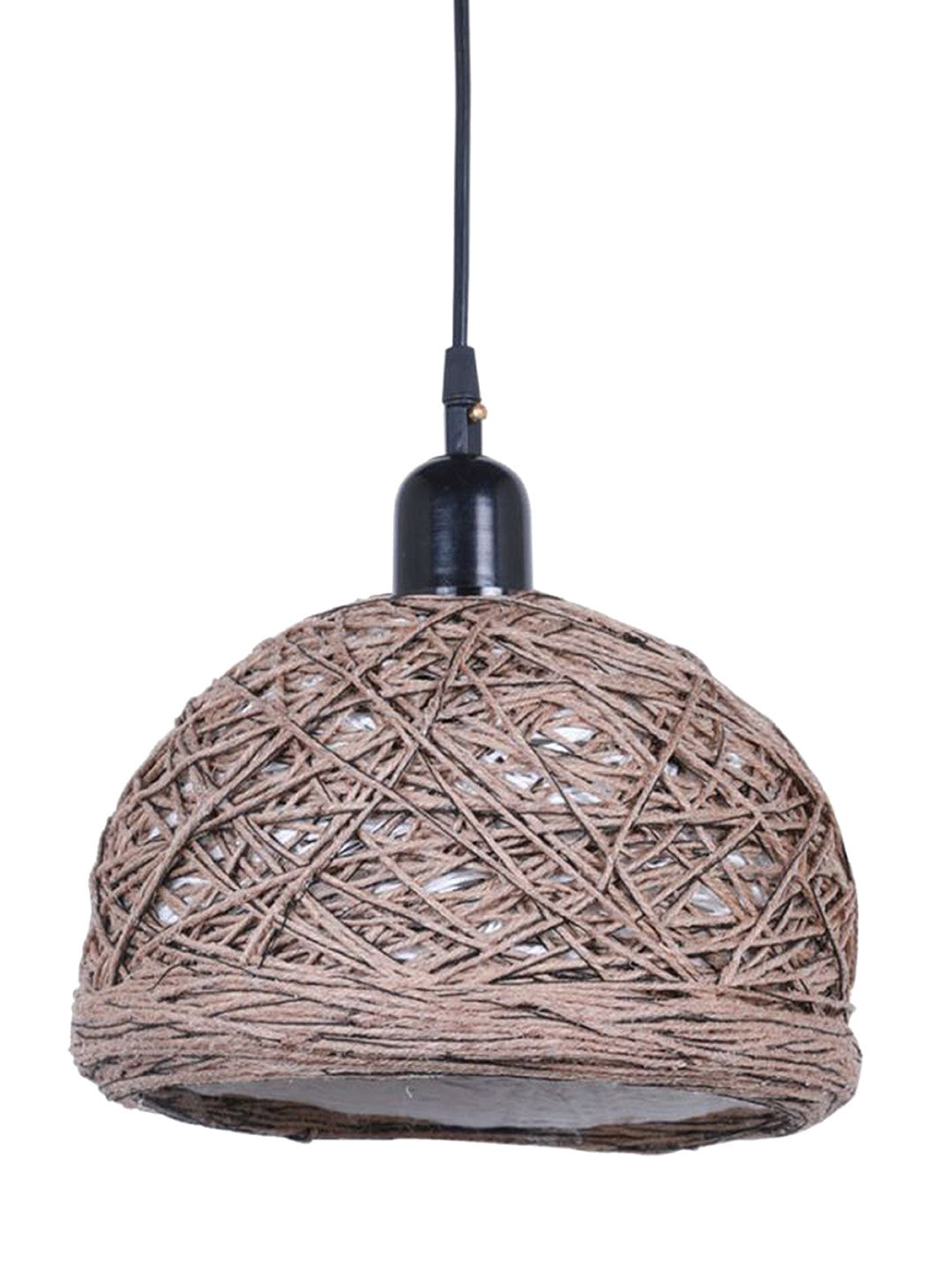 Brown Fabric Metal 1-Light Bowl Pendant Lamp – 30.5 cm