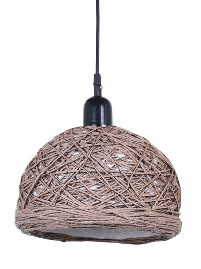 Brown Fabric Metal 1-Light Bowl Pendant Lamp – 30.5 cm