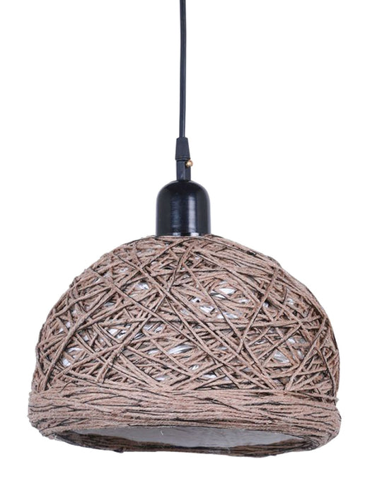 Brown Fabric Metal 1-Light Bowl Pendant Lamp – 30.5 cm