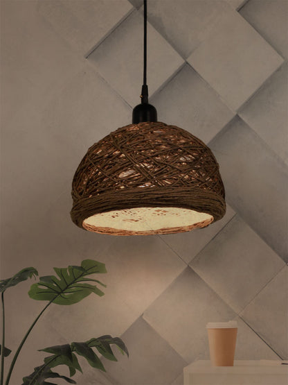 Brown Fabric Metal 1-Light Bowl Pendant Lamp – 30.5 cm