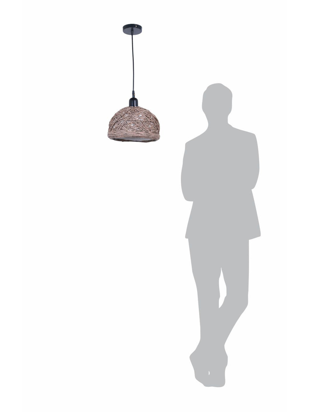 Brown Fabric Metal 1-Light Bowl Pendant Lamp – 30.5 cm