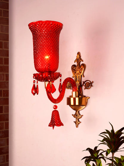 Red Textured Glass 1-Light Wall Sconce – 47 cm