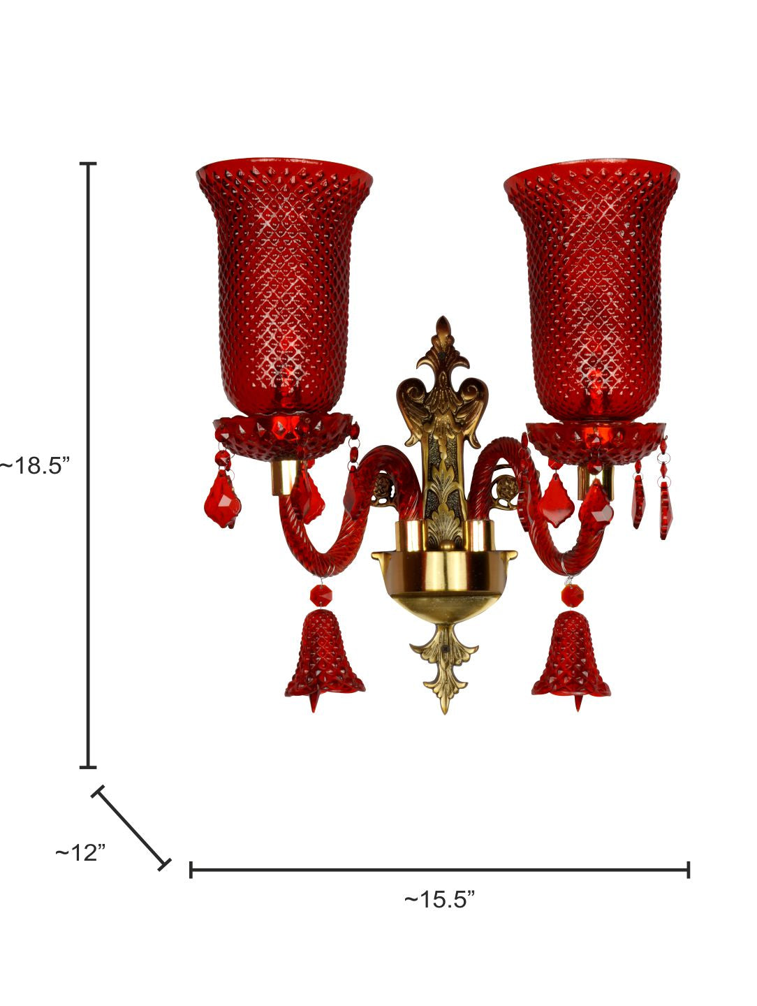 Red Glass 2-Light Wall Sconce – 48.3 cm