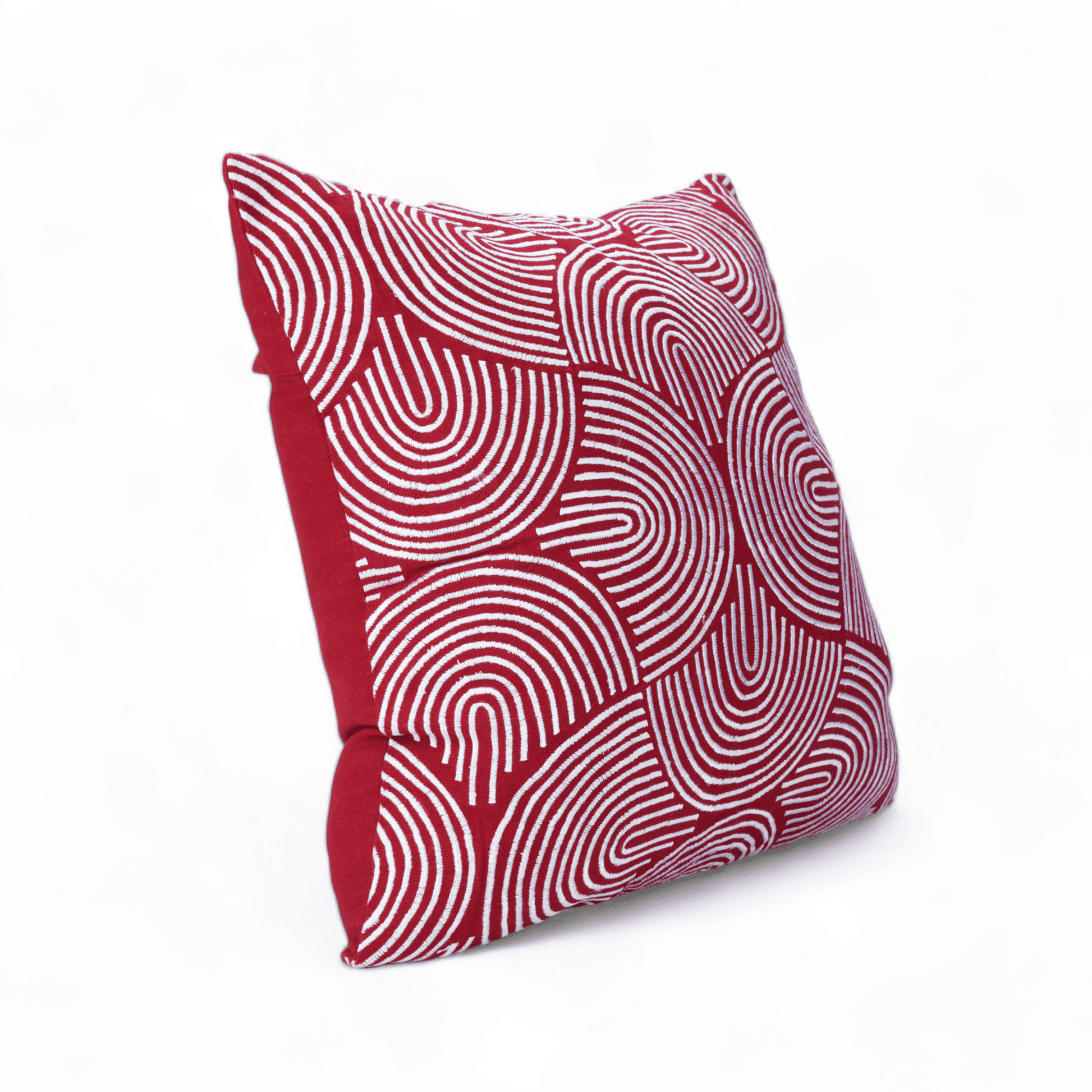 Red & White Christmas Pillow Cover with Modern Retro Embroidery