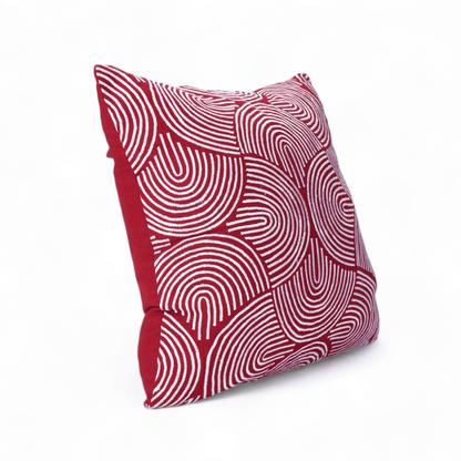 Red & White Christmas Pillow Cover with Modern Retro Embroidery