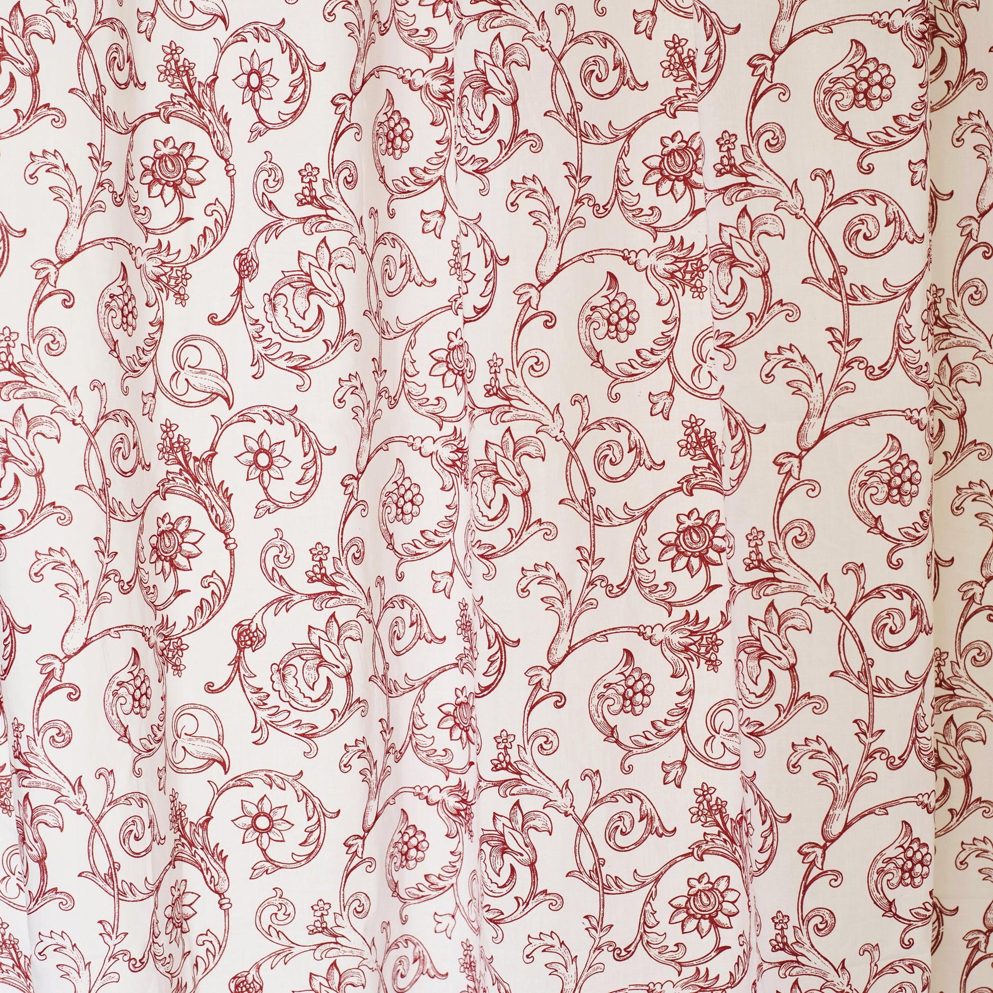 Red Swirl Cotton Voile Sheer Printed Curtain Panel Victorian Design