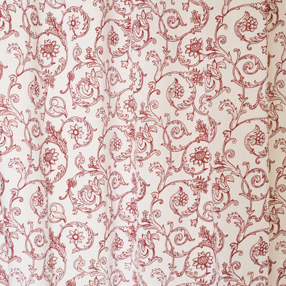 Red Swirl Cotton Voile Sheer Printed Curtain Panel Victorian Design