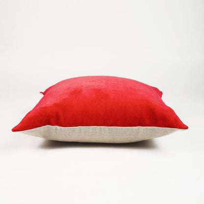 Red Cotton Velvet & Linen Reversible Cushion Cover – Christmas Decor | 3 Sizes