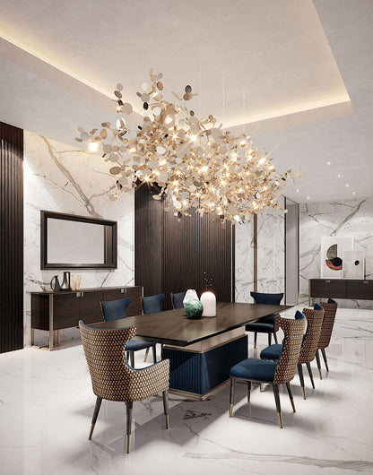 Rock Contemporary Marble & Wood Dining Table with Gold Steel Base