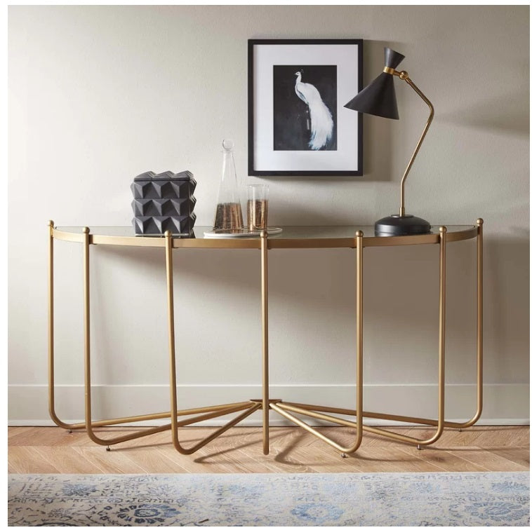 Roder Glam Gold Metal Glass Top Console Table for Modern Living Spaces
