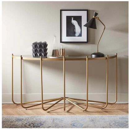 Roder Glam Gold Metal Glass Top Console Table for Modern Living Spaces