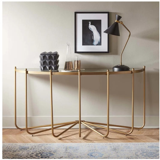 Roder Glam Gold Metal Glass Top Console Table for Modern Living Spaces