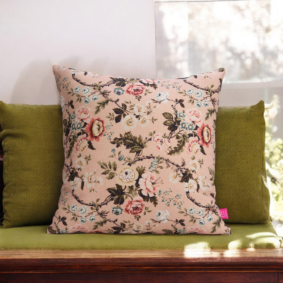 Amour Blush Linen Pillow Cover | Vintage Rose Print | 4 Sizes Available