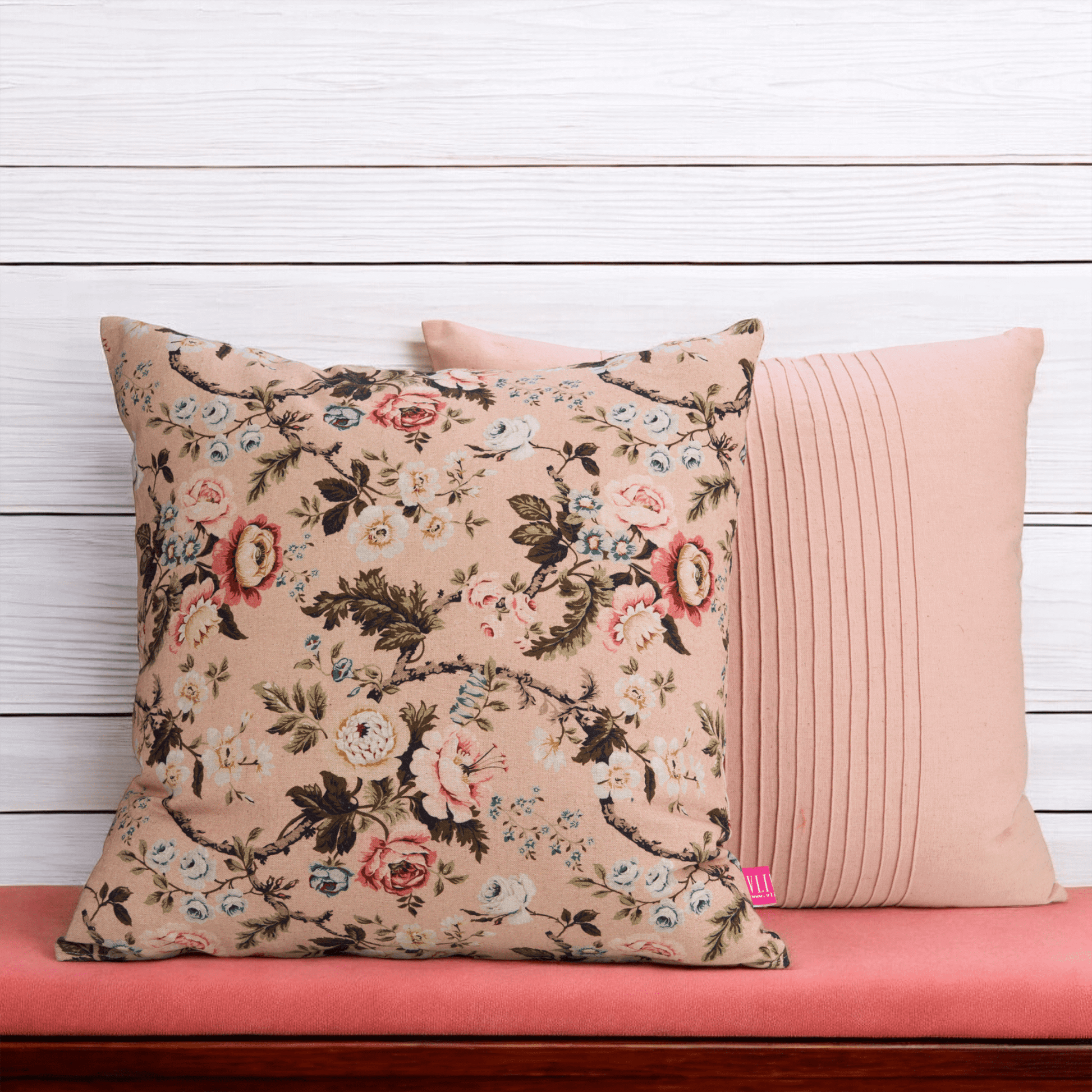 AMOUR Blush Linen Pillow Cover with Pin Tuck Detail