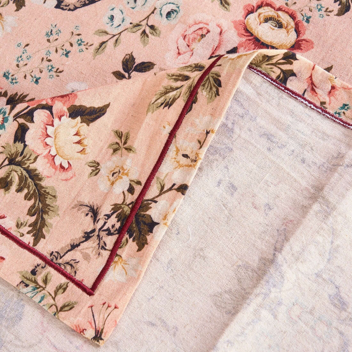 Amour Blush Linen Tablecloth | Vintage Rose Print | 3 Sizes including Round