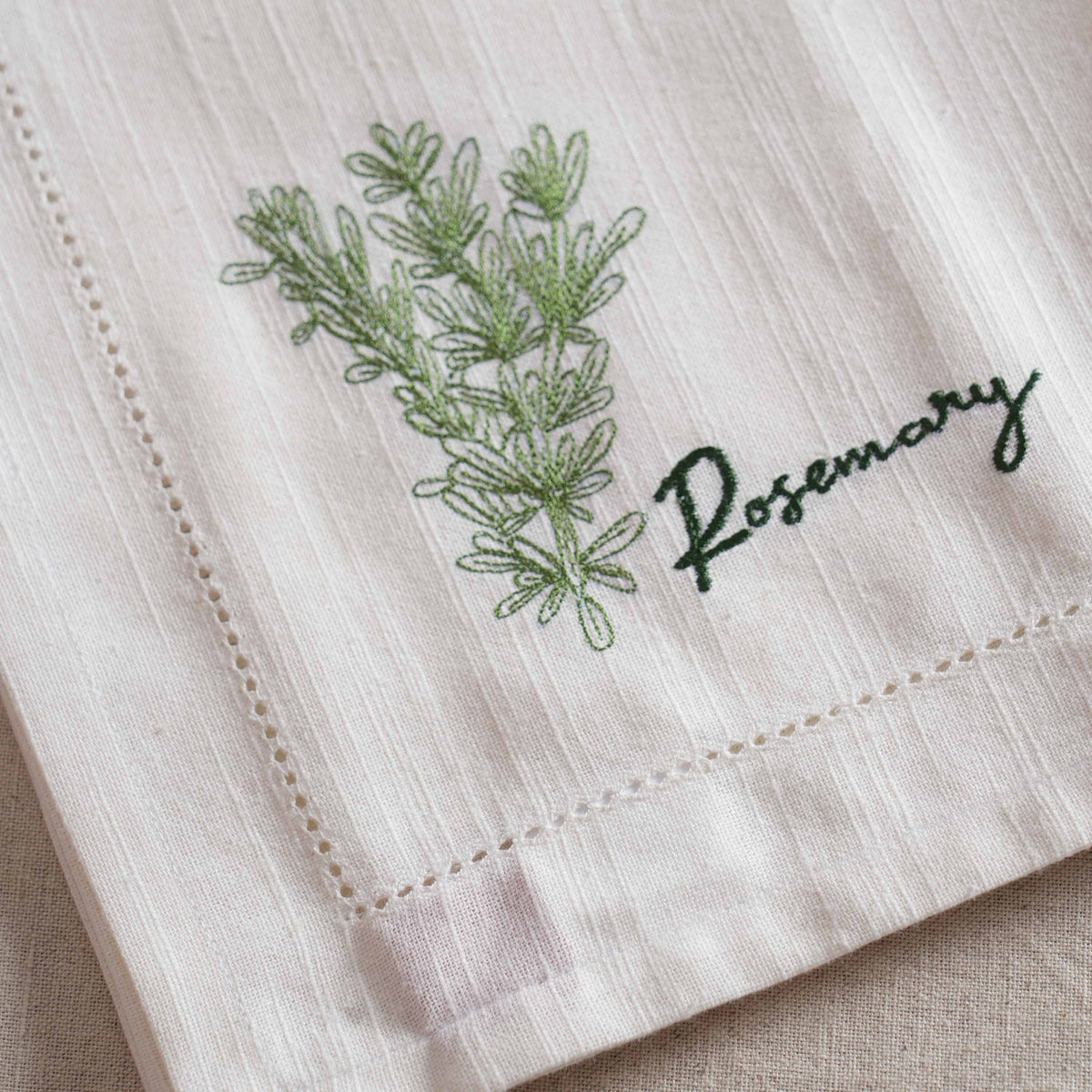 Herb Embroidered Linen-Cotton Napkins | Botanical Collection | 18 × 18 inches | Sets of 2, 4 & 6