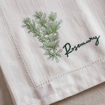 Herb Embroidered Linen-Cotton Napkins | Botanical Collection | 18 × 18 inches | Sets of 2, 4 & 6