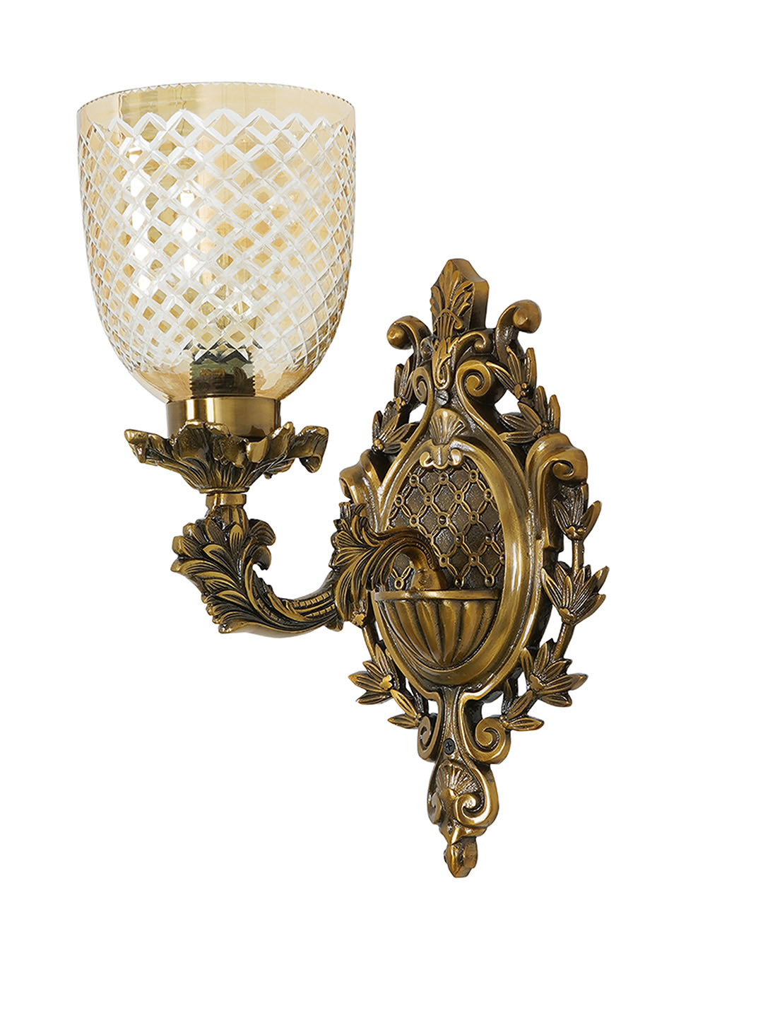 Brass Antique Glass Aluminium 1-Light Wall Sconce – 39.4 cm