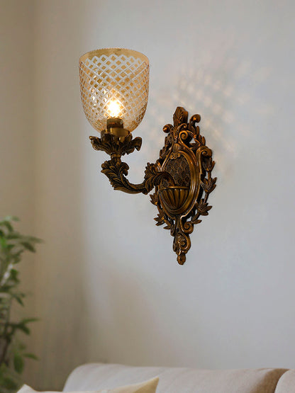 Brass Antique Glass Aluminium 1-Light Wall Sconce – 39.4 cm