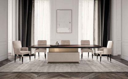 Rock Contemporary Marble & Wood Dining Table with Gold Steel Base