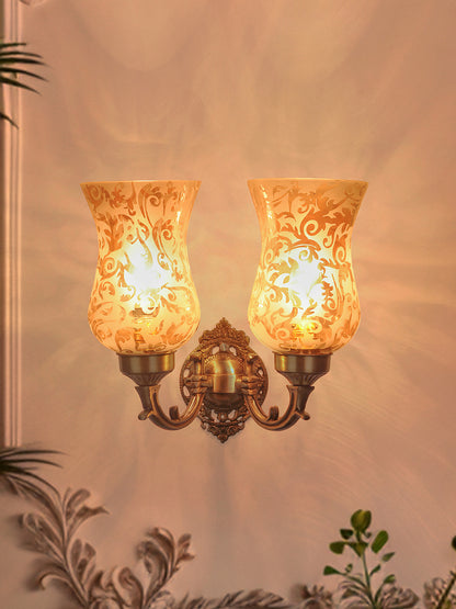 Brass Antique Glass Brass 2-Light Wall Sconce – 27.9 cm