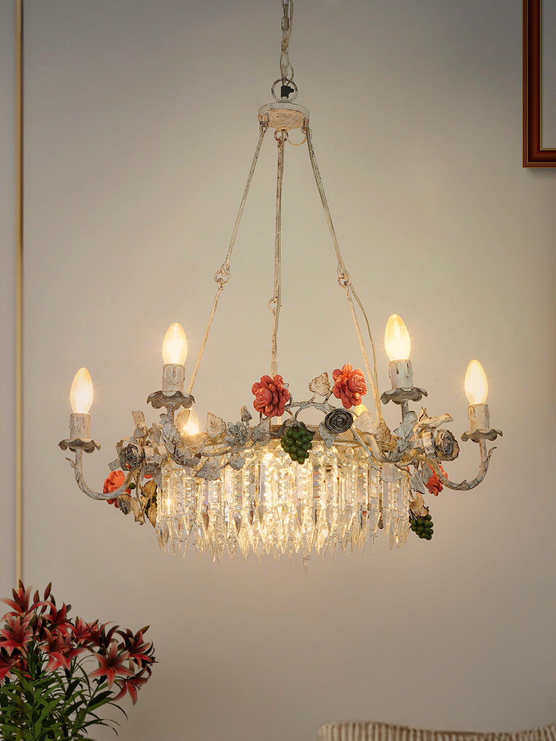 Distressed White Mild Steel 6-Light Chandelier – 68.6 cm