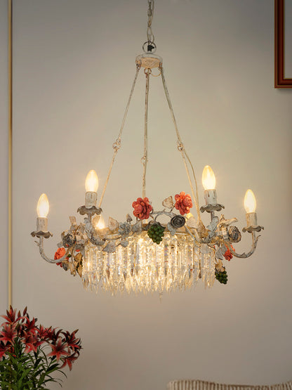 Distressed White Mild Steel 6-Light Chandelier – 68.6 cm