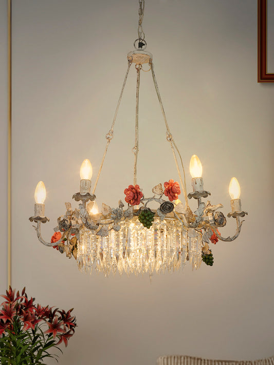 Distressed White Mild Steel 6-Light Chandelier – 68.6 cm