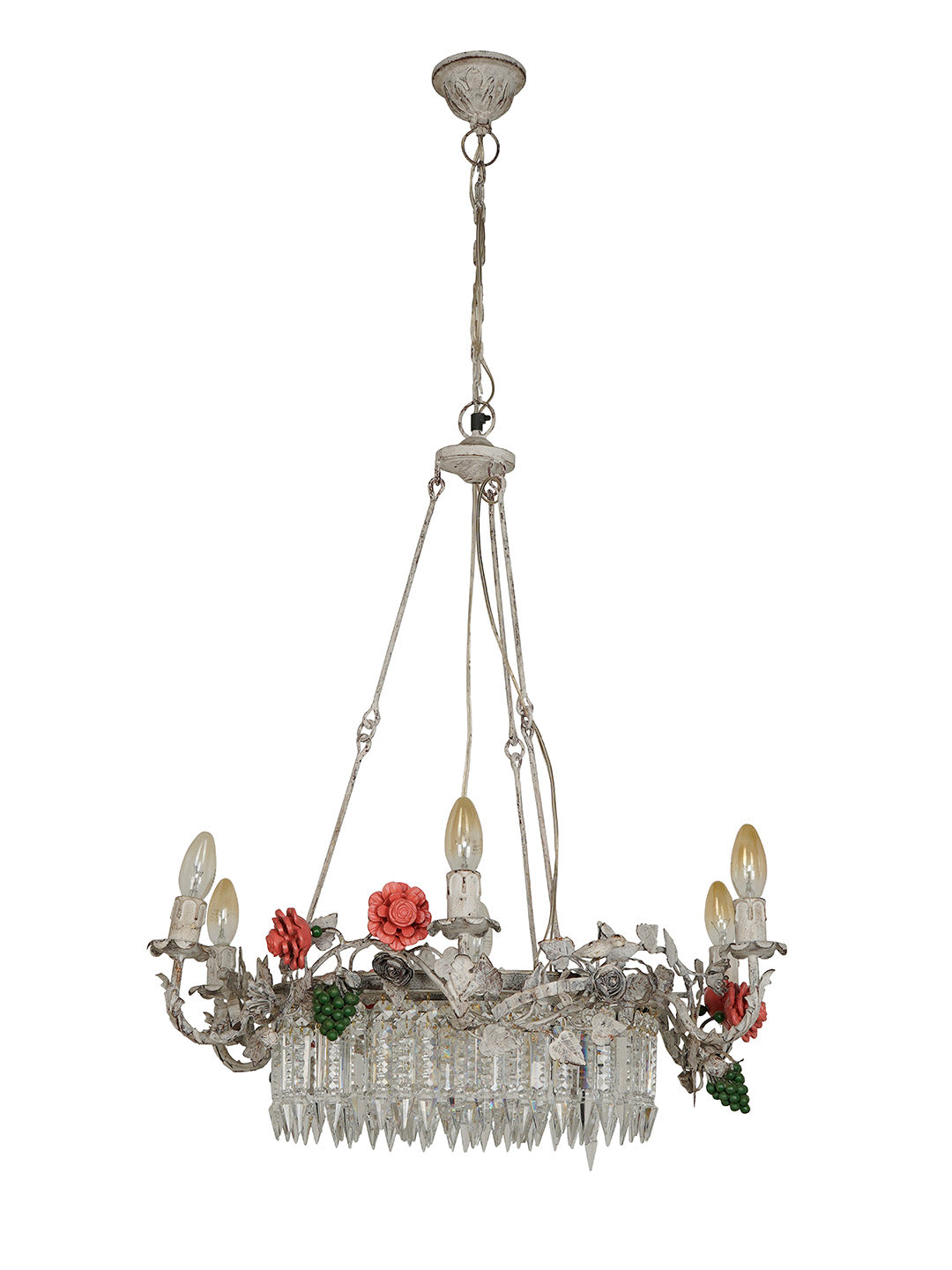 Distressed White Mild Steel 6-Light Chandelier – 68.6 cm