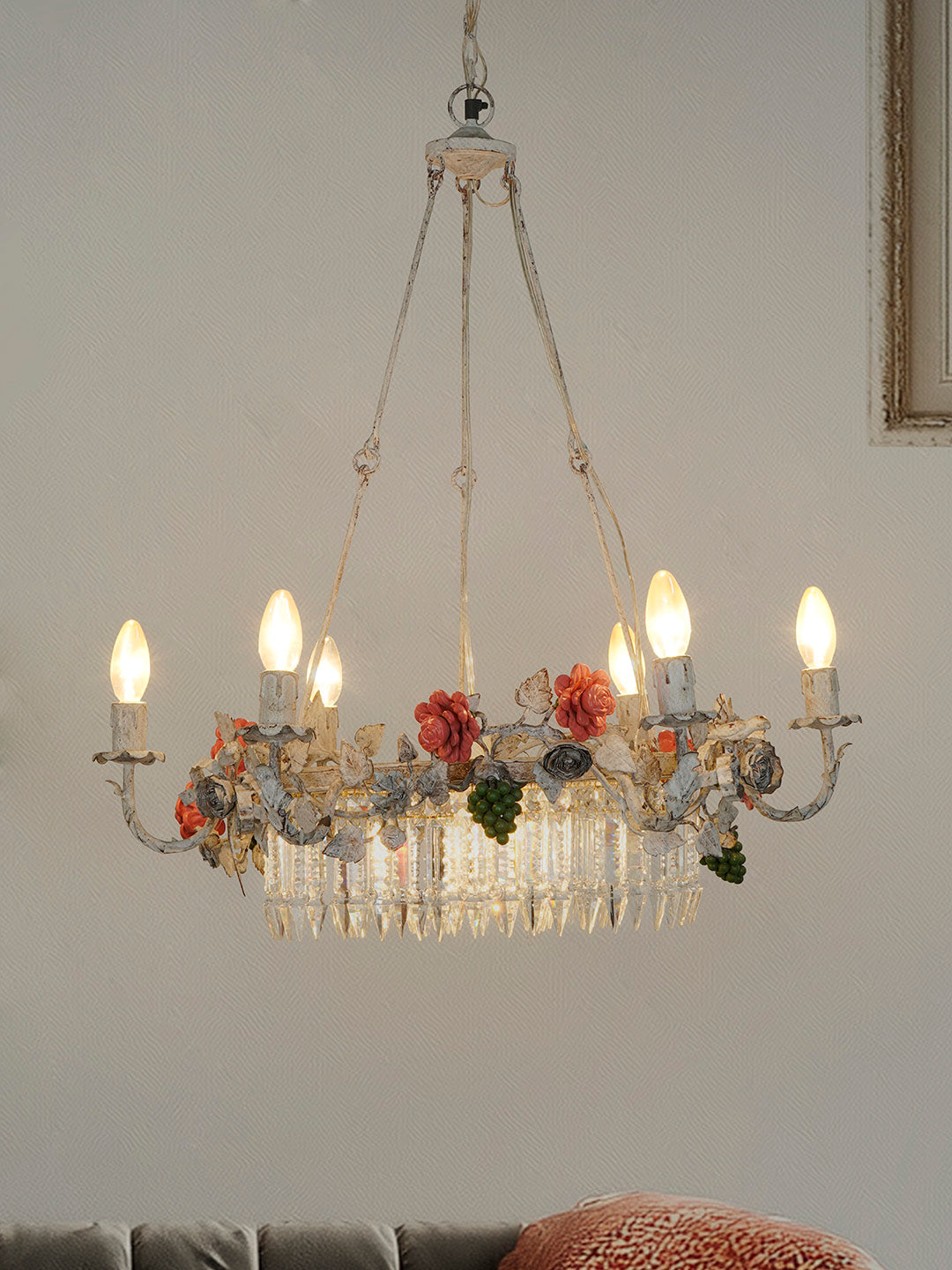 Distressed White Mild Steel 6-Light Chandelier – 68.6 cm