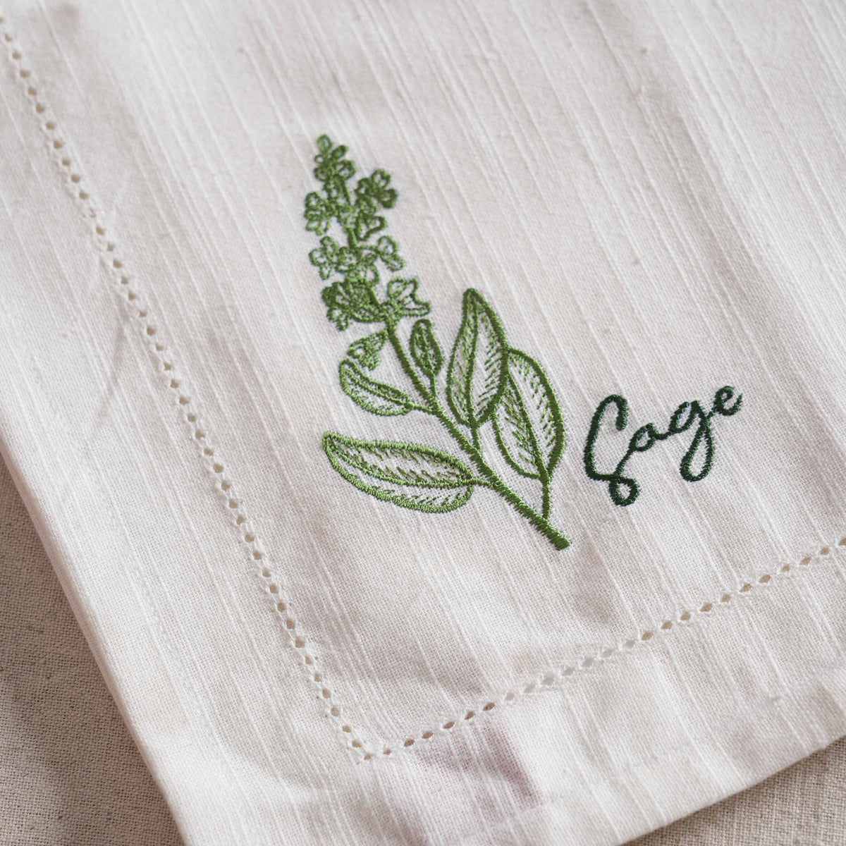 Herb Embroidered Linen-Cotton Napkins | Botanical Collection | 18 × 18 inches | Sets of 2, 4 & 6