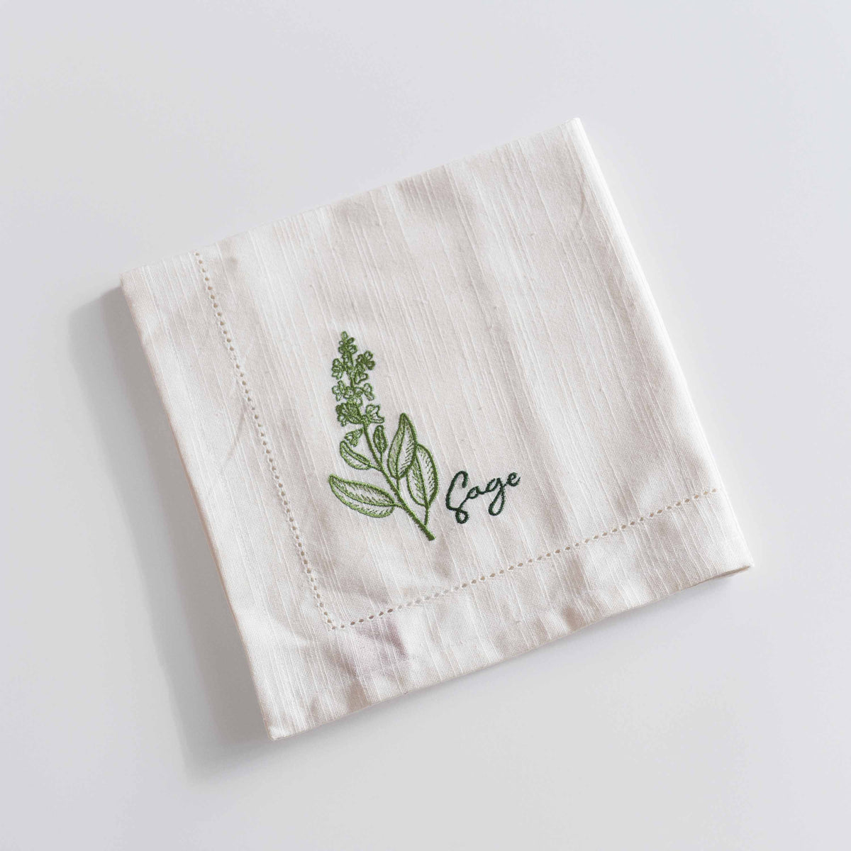 Herb Embroidered Linen-Cotton Napkins | Botanical Collection | 18 × 18 inches | Sets of 2, 4 & 6