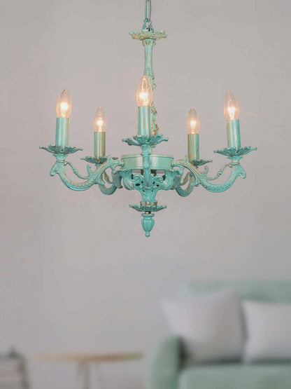 Distressed Green Aluminium 5-Light Chandelier – 50.8 cm