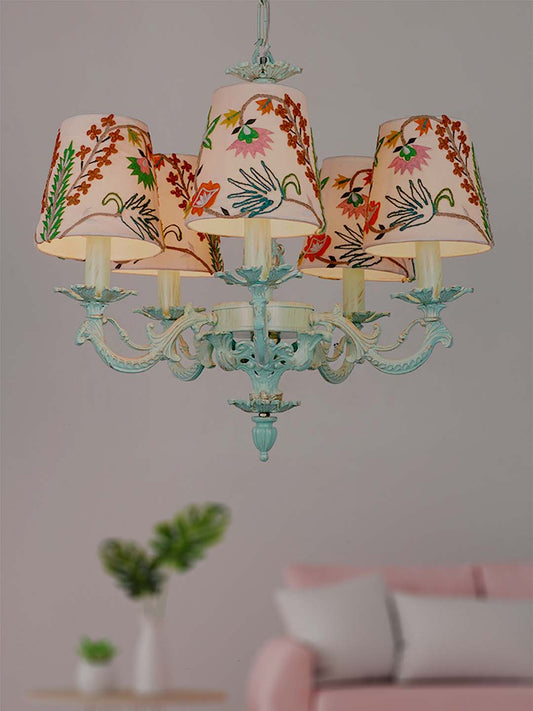 Distressed Green Aluminium 5-Light Chandelier – 55.9 cm