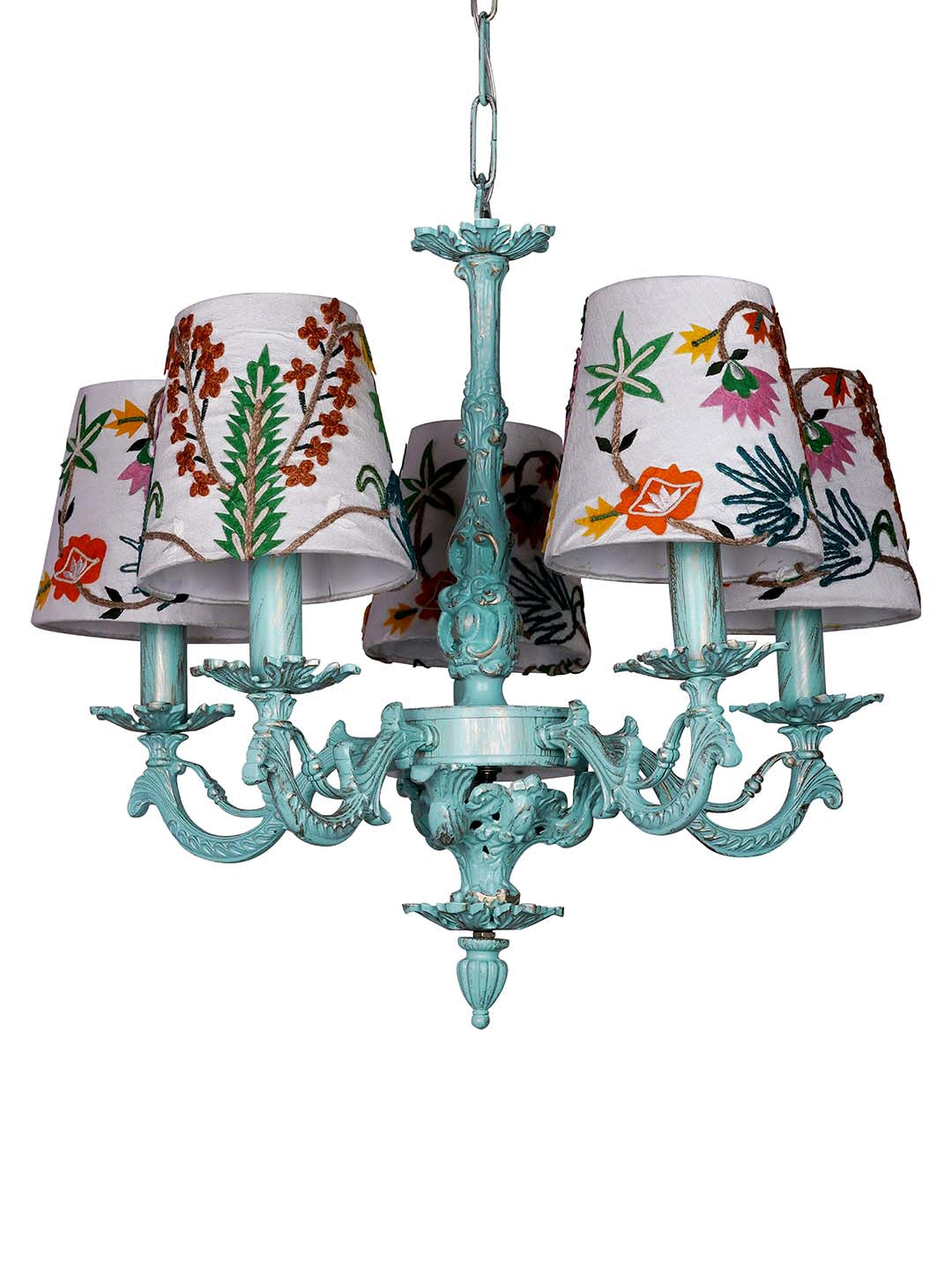 Distressed Green Aluminium 5-Light Chandelier – 55.9 cm