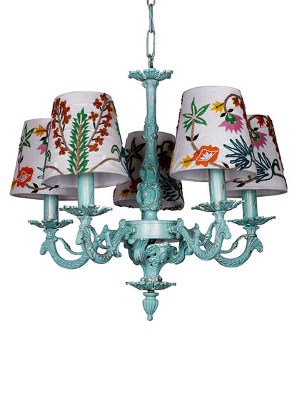 Distressed Green Aluminium 5-Light Chandelier – 55.9 cm